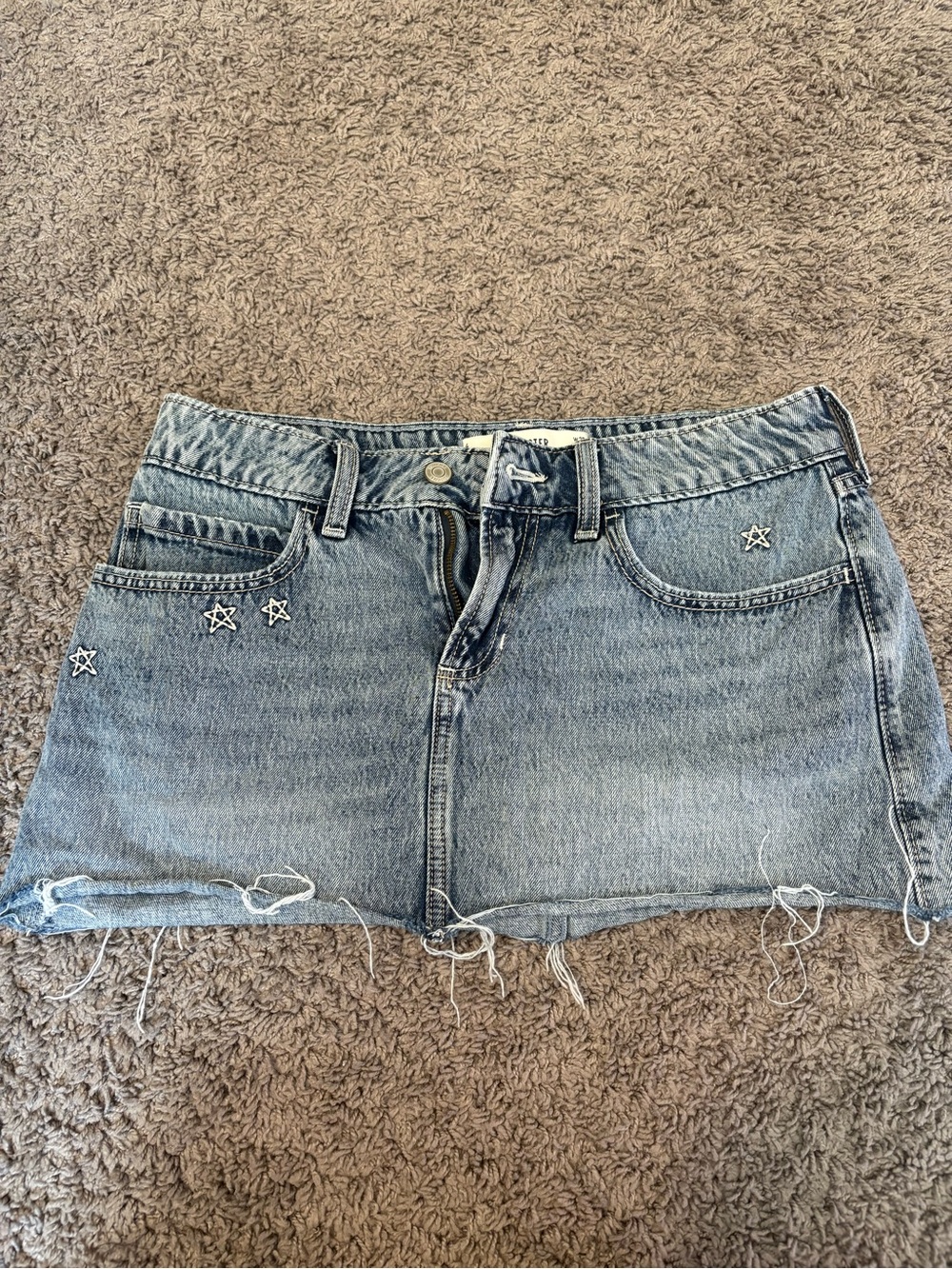 Hollister Light Blue Distressed Denim Mini Skirt with Star Studs